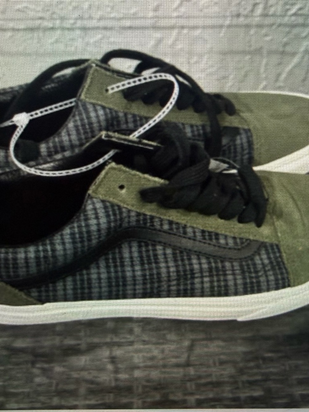 Vans Old Skool 'Olive Blue' - Gr with Gray Plaid Accents - Size 9 - Picture 2 of 5